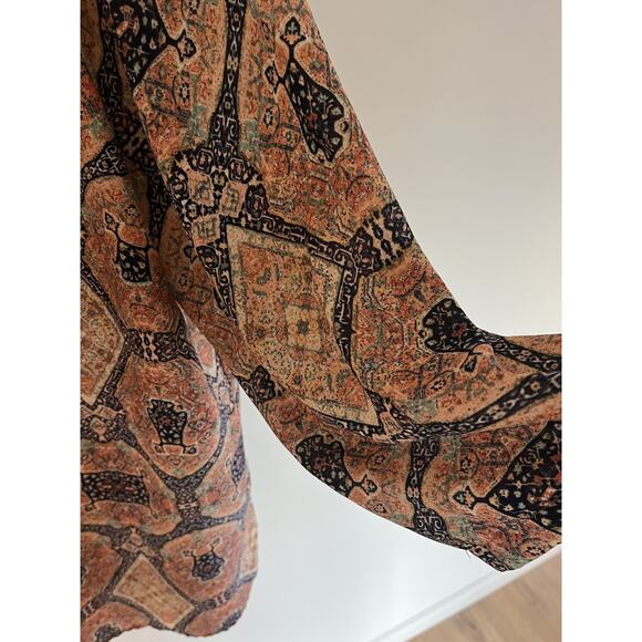 Womens 2XL Blouse Top Tunic V Neck Paisley Brown Pullover Flowy Boho - Picture 3 of 4